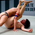 Fourth pic of Strong wrestlers with bare pussies Kiki and Vendetta turn fight into strapon sex