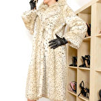Fourth pic of Luxurious fem Lady Sonia wearing furry coat on the sexy black lingerie and pearls