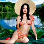 First pic of Gloria Davis Busty Brunette Strips Naked at the Lake