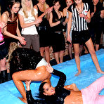 Second pic of Oiled up wrestler Lora Licious strips down to her pantyhose, bra and panties