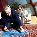 First pic of Horny old naked chap gets his big cock sucked hard by babe naked