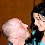 First pic of Brunette beauty pleases two stiff seniors cocks at once naked