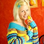 First pic of Angelic blonde teen cutie caresses a banana and masturbates naked