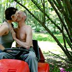 Third pic of Busty teen brunette gets banged by a horny old gardener naked