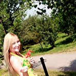 Second pic of Hottest Innocent blonde teenager toying her juicy pussy outdoor by ShavedTeenGirls.com
