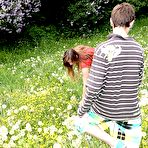 Third pic of A horny teenage brunette nailed hard outdoors by a chap naked