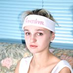 First pic of Chick inserting a big dildo into her tight teenage muff naked