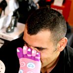 Third pic of Slim Brunette Larissa Dee With Sexy Neat Toes Removes Her Pink Socks To Give Footjob / DefineBabe.com