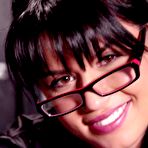 Third pic of Spectacled brunette Eva Angelina in blouse and skirt gives bondage sex a try in Mark Davis' office