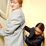 Second pic of Sultry business lady readily servicing kinky guy with her huger strap-on