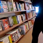 Fourth pic of (NEARLY CAUGHT) Super-Naughty Public Deep Throat and Hump, Jizm Walk Thru Engaged Library