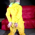 Third pic of Shinynylonartsbound | SEXY SOPHIE being overhelmed, tied and gagged with tape and a clothgag from SEXY RONJA both wearing sexy shiny nylon rainwear (Video)