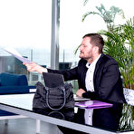 Second pic of Dirty Rebecca Volpetti strips her suit and lingerie for office anal in fishnets