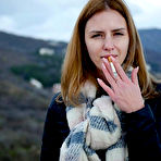 First pic of Russian Smokers | Beautiful lady is smoking two Saratoga cigarettes in a row on a beautiful view