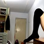 Fourth pic of Sexy blonde babysitter in stockings fingering her cunt - AmateurPorn