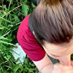 Third pic of Public outdoor blowjob with creampie from shy&nbsp;girl in the bushes - AmateurPorn