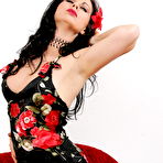 Fourth pic of Busty Brunette Seńorita Gina in Black Designer Pantyhose