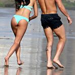 First pic of Jasmin Walia in blue bikini on a beach in Malibu