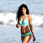 Third pic of Jasmin Walia in blue bikini on a beach in Malibu