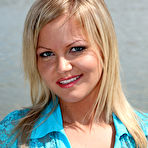 First pic of Blue-eyed blonde in a blue blouse sucking cock and fucking outdoors - IamXXX.com