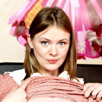 Second pic of Lesya Milk fondling her teen snatch in the diner
