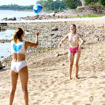 First pic of Olivia Trunk and Skye Wood play beach volleyball and share a cock