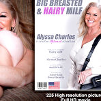 Fourth pic of Big breasted MILF Alyssa Charles loves to play with her hairy pussy and a dildo on the sofa - Mature.nl