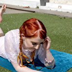 Second pic of Pigtailed redhead teen Krystal Orchid in wet white dress drilled by neighbor - PornPics.com