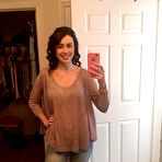 Third pic of Smiling amateur brunette woman taking clothes off for mirror nude pictures