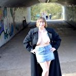 First pic of Amateur Milf in a long trench coat flashes her huge tits and shaved twat in Weddington Walk &ndash; Bare Milfs