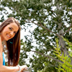 Fourth pic of Sexy petitte brunette Adriana showing off pussy outdoors -  - Spank It Now!