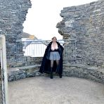 Second pic of Mature Milf wearing crotchless black tights flashing her cunt and tits in a castle &ndash; Bare Milfs
