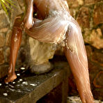Third pic of Nude ebony teenie girl takes a outdoor shower