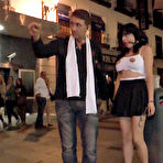 First pic of Dark-haired girl is subjected to breath play before being fucked in public