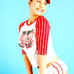 Third pic of Big titted baseball player posing topless and stripping off panties