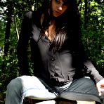 First pic of Pregnant brunette Brianna gets mostly nude on rocks in the woods