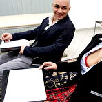 First pic of Busty schoolgirl Candy Alexa undress uniform for a classroom fuck