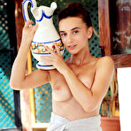 First pic of Brunette teen Gloria Sol pours a pitcher of water over her body in the shower
