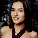 First pic of Brunette teen Gloria Sol with big hard nipples posing naked by the Xmas tree