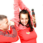 First pic of Lovely latina teen brunette with petite tits gets her shaved slit fingered