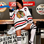 First pic of Amateur girl Nikki Sims covers her naked tits in OTK sport socks