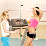 First pic of Young girls toy pussies during lesbian sex after a sweaty workout