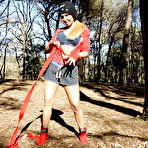 First pic of Sexy blonde chick Ginger Hell posing naked outdoors in toque