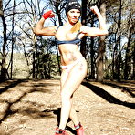 Second pic of Sexy blonde chick Ginger Hell posing naked outdoors in toque