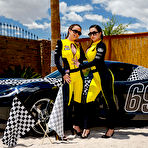 First pic of Sunglasses adorn babes Dillion Harper and Karlee Grey bare big tits outside