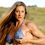 Second pic of Blonde bodybuilder Cynthia Daniels releases her fake tits from a bikini top