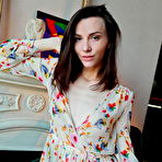 First pic of Brunette teen Adel Morel puts the focus on her bald slit while going nude