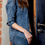 First pic of Beautiful teen Mila Azul removes denim clothing to model in the nude