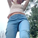 First pic of Blonde girl Claudia Macc blows a kiss after taking a piss in the outdoors