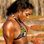 Third pic of Ebony bodybuilder Jaquita Person Taylor models a bikini while outdoors